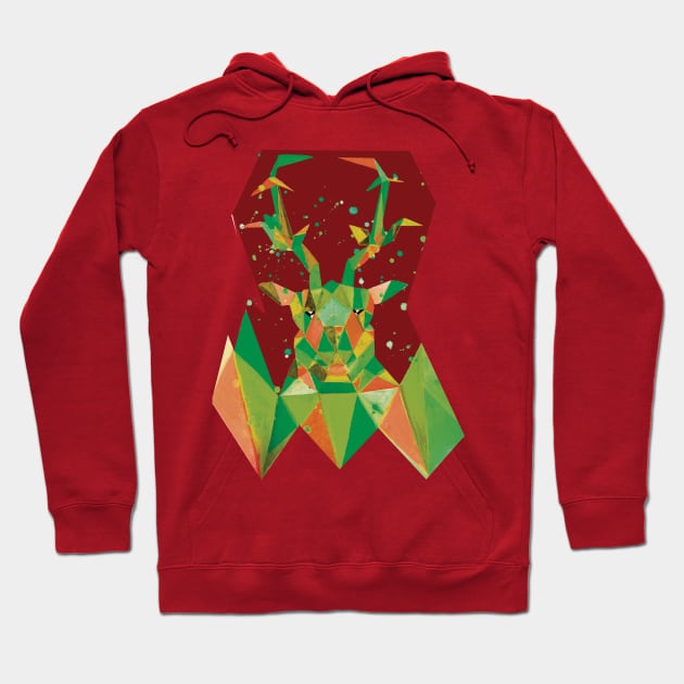 Green Festive Geometric Stag Hoodie by DStathers